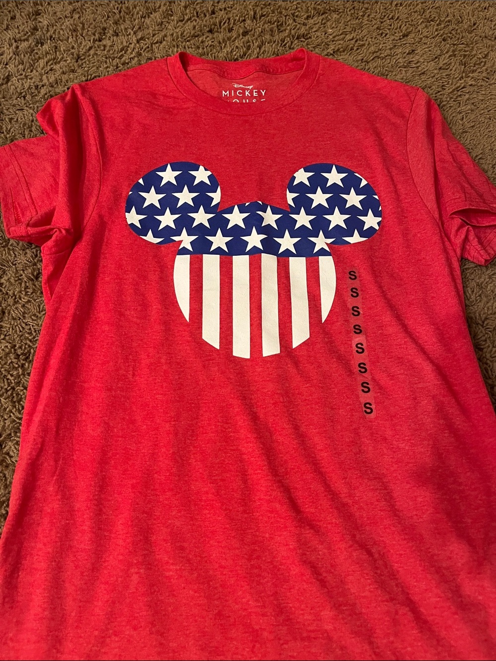 Disney Red Patriotic Mickey Flag Short Sleeve Tee